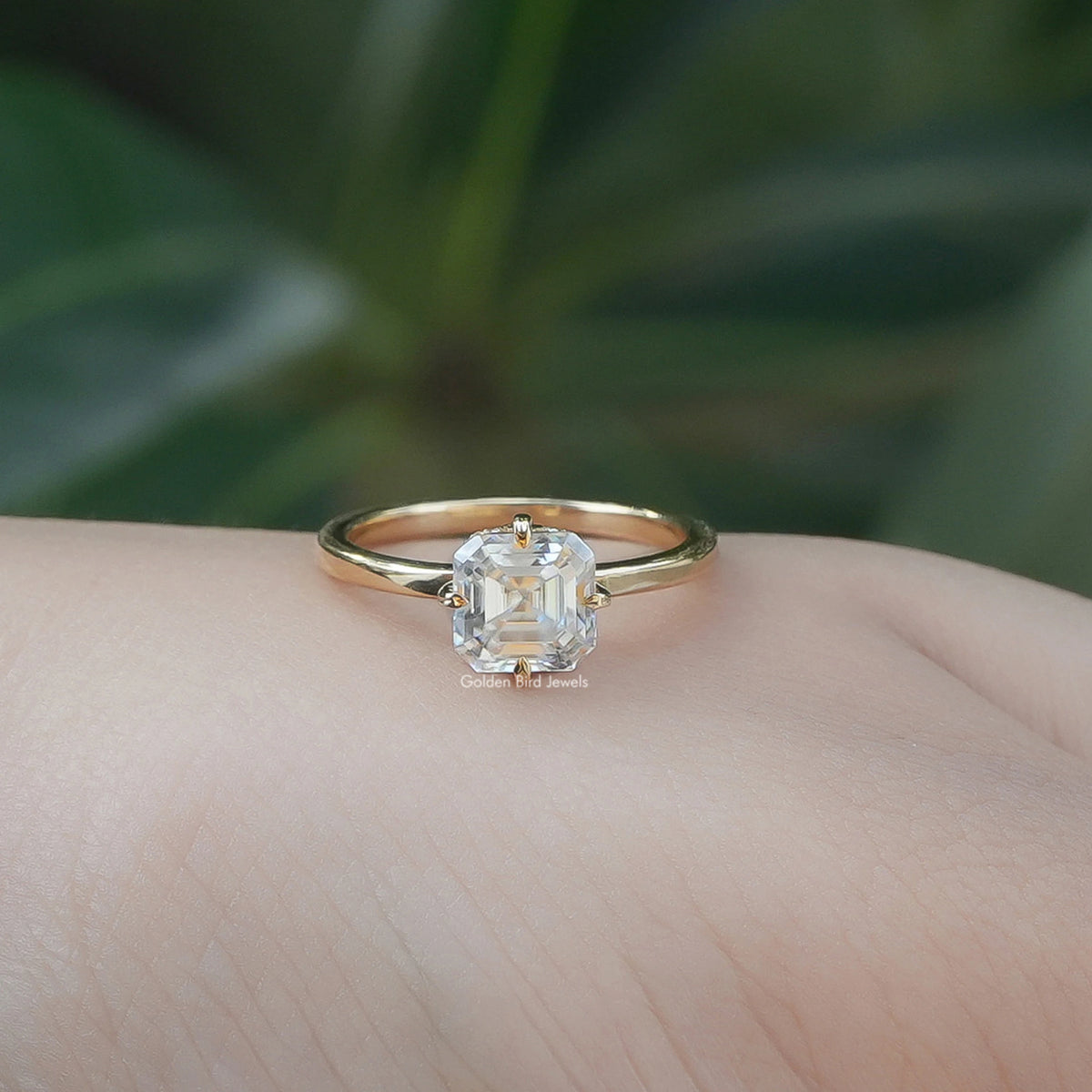 Colorless Asscher Cut Moissanite Engagement Ring