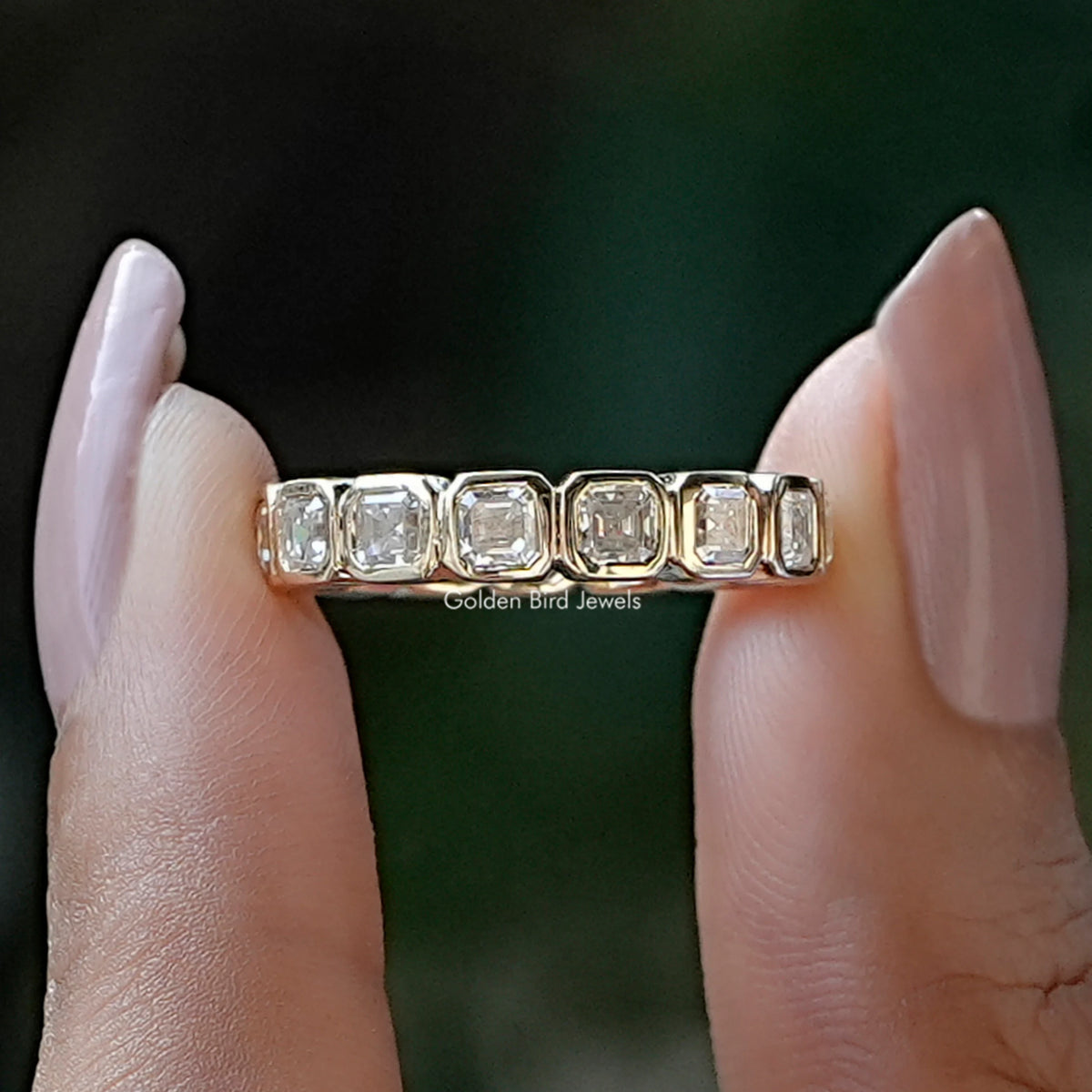 [Moissanite Asscher Cut Full Eternity Band]-[Golden Bird Jewels]