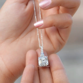 [Moissanite Asscher Cut White Gold Pendant]-[Golden Bird Jewels]