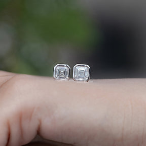 Front view of Asscher Cut Lab Diamond Bezel Set Stud Earrings