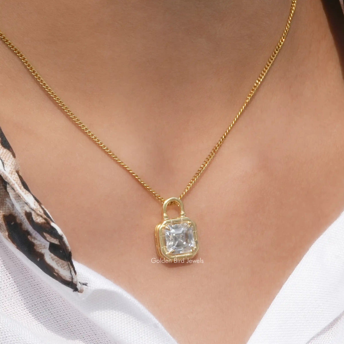 [Solitaire Asscher Cut Moissanite Pendant]-[Golden Bird Jewels]