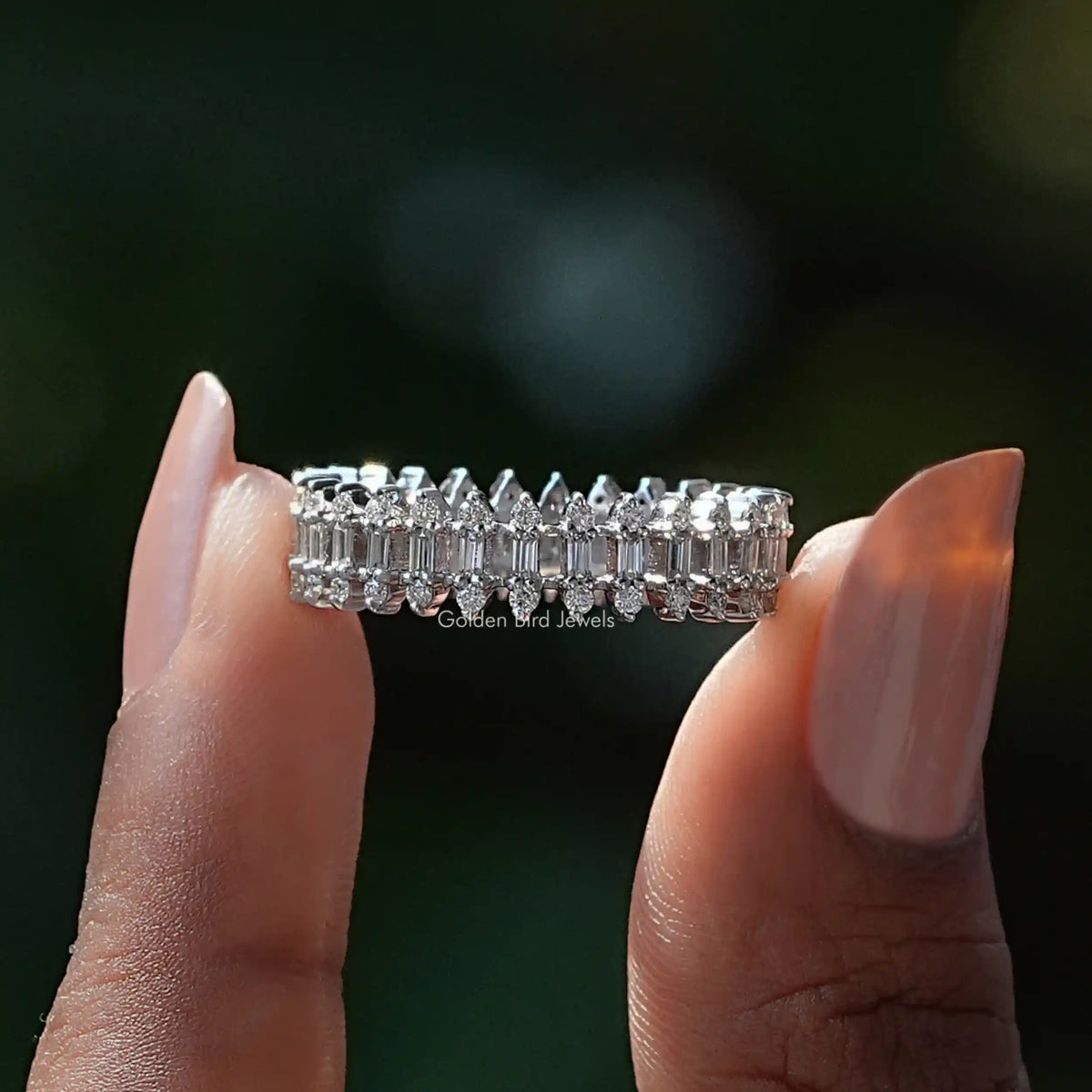 [Baguette And Round Cut Moissanite Eternity Band]-[Golden Bird Jewels]