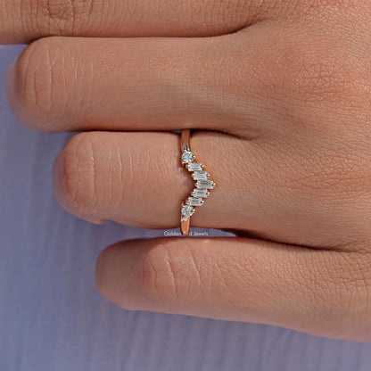 Baguette Cut Moissanite Curved Wedding Band