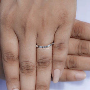 Close up view of Marquise and Round Lab Diamond Stackable Ring