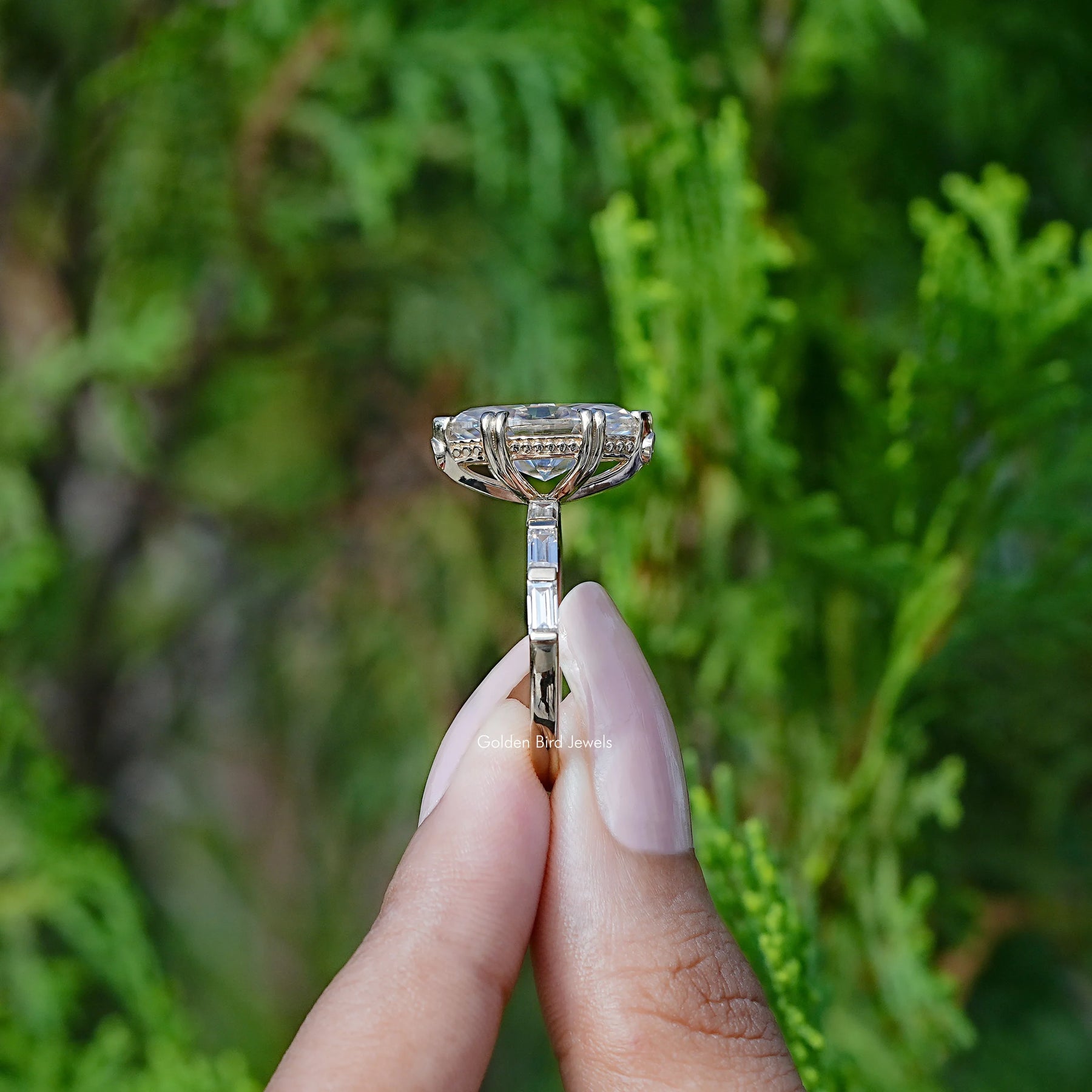 Marquise and Baguette Cut Moissanite Accent Ring