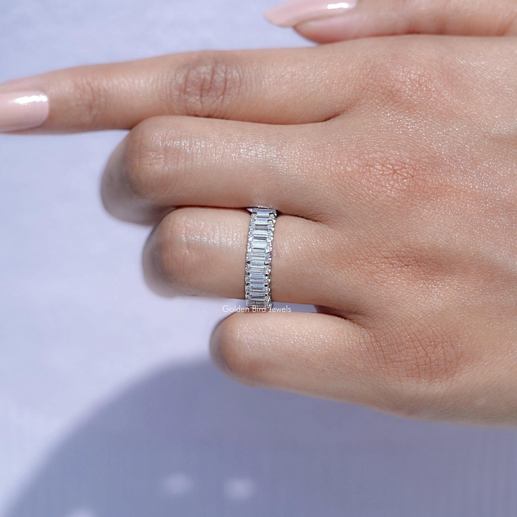 Close View Of Baguette Moissanite Eternity Wedding Band

