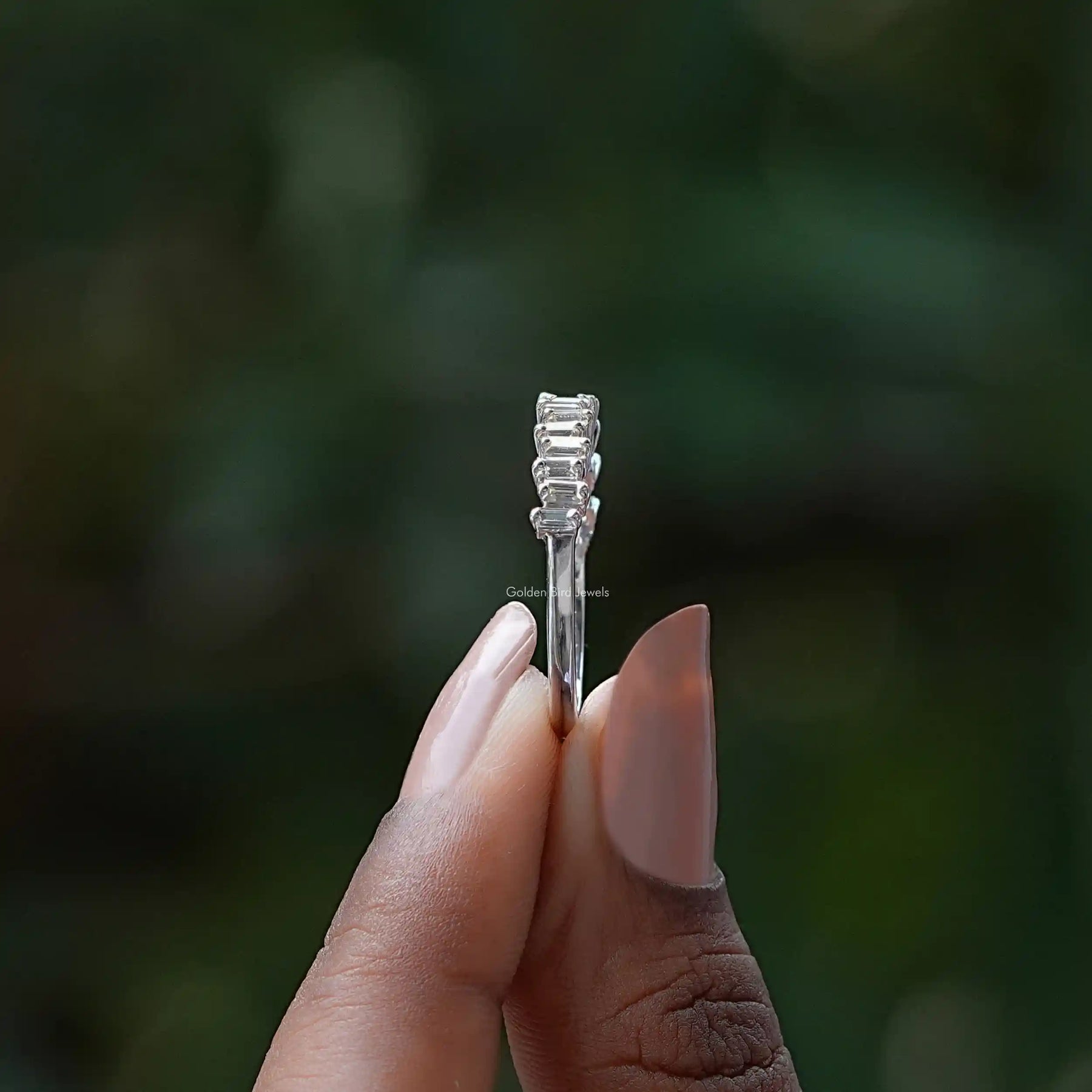 [White Gold Baguette Cut Half Eternity Band]-[Golden Bird Jewels]