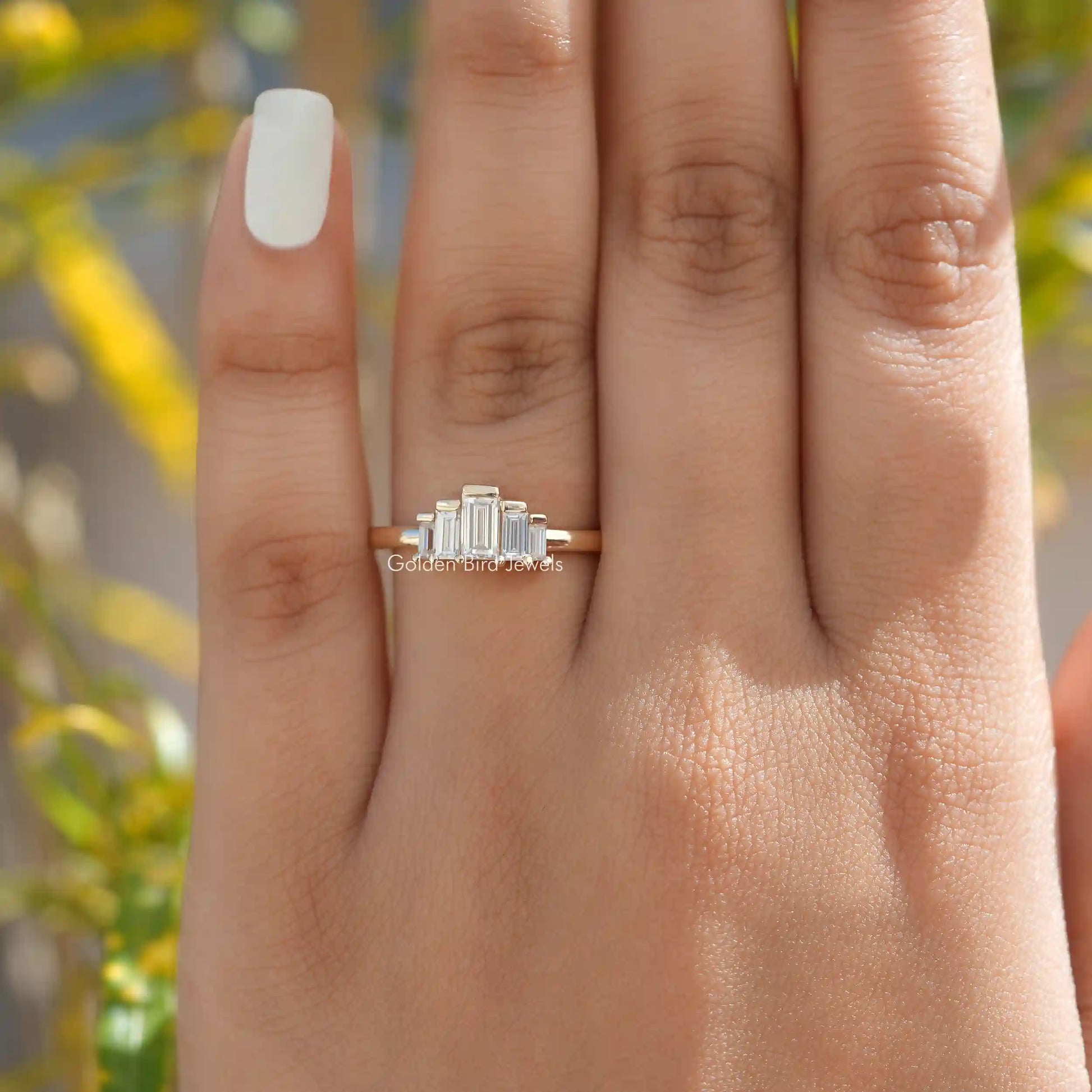 [Five Stone Baguette Cut Bezel Set Ring]-[Golden Bird Jewels]
