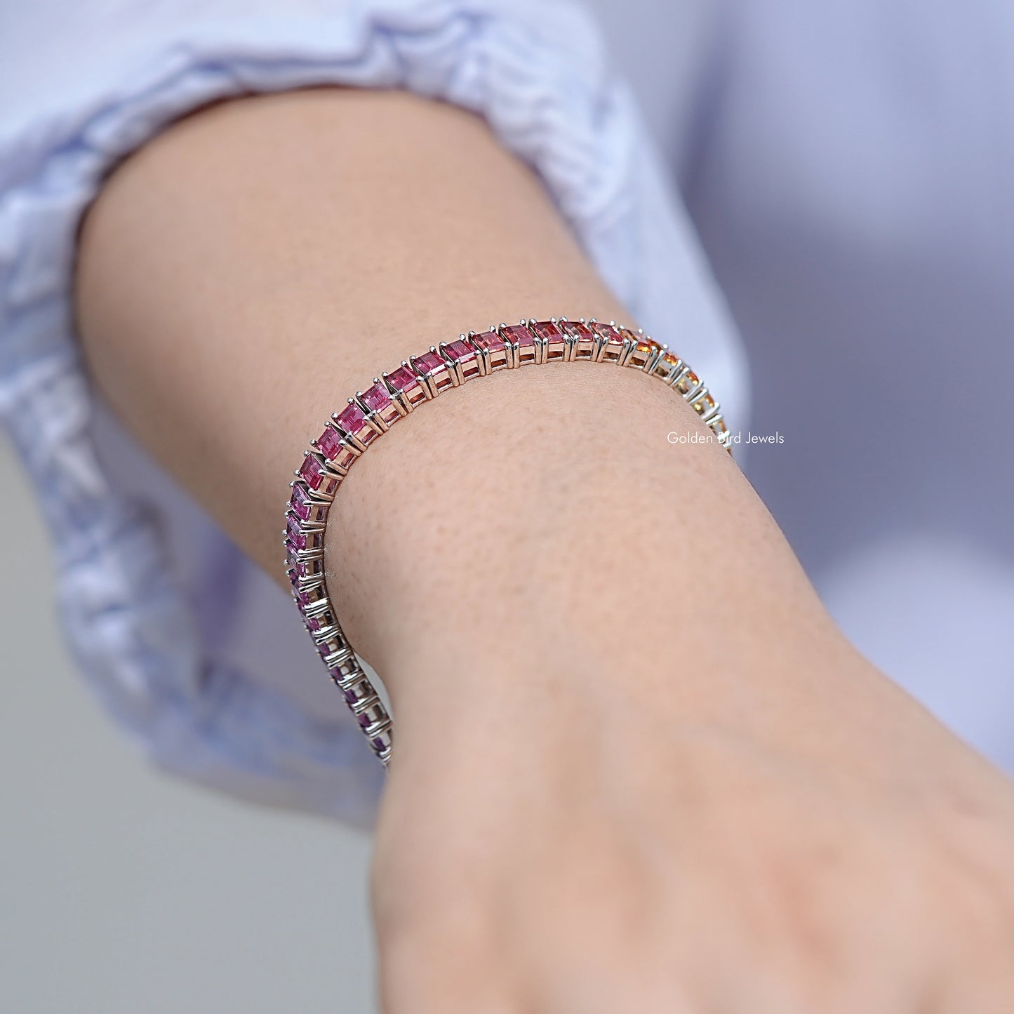 Multi Color Baguette Gemstone Tennis Bracelet