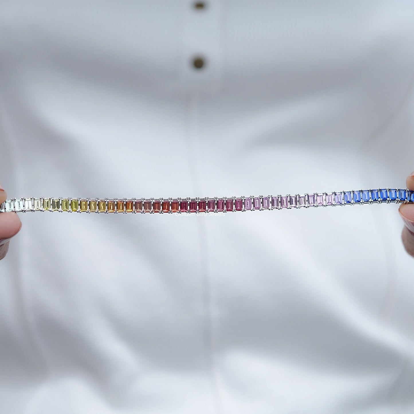 Multi Color Baguette Gemstone Tennis Bracelet