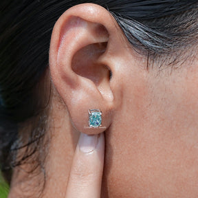 Blue Elongated Cushion Moissanite Stud Earrings