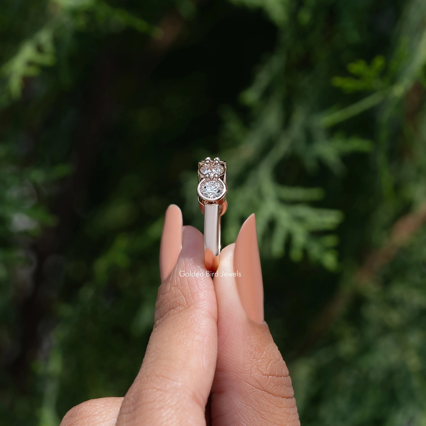 Bezel Set Old European Round Cut Wedding Band