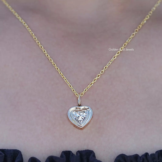 Close up view of Bezel Set Heart Shaped Lab Diamond Solitaire Pendant