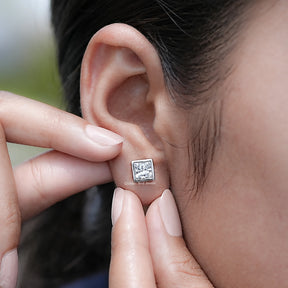 Detailed view of Princess Lab Diamond Stud Bridal Earrings
