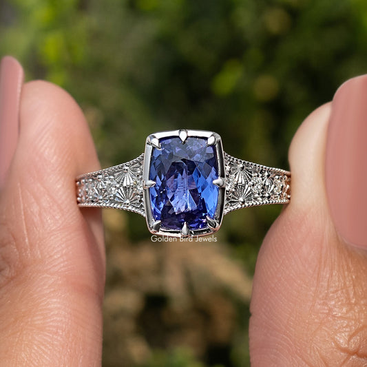Blue Cushion Cut Gemstone Accent Ring