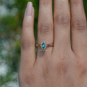 View of Blue Dutch Marquise Moissanite Ring In finger