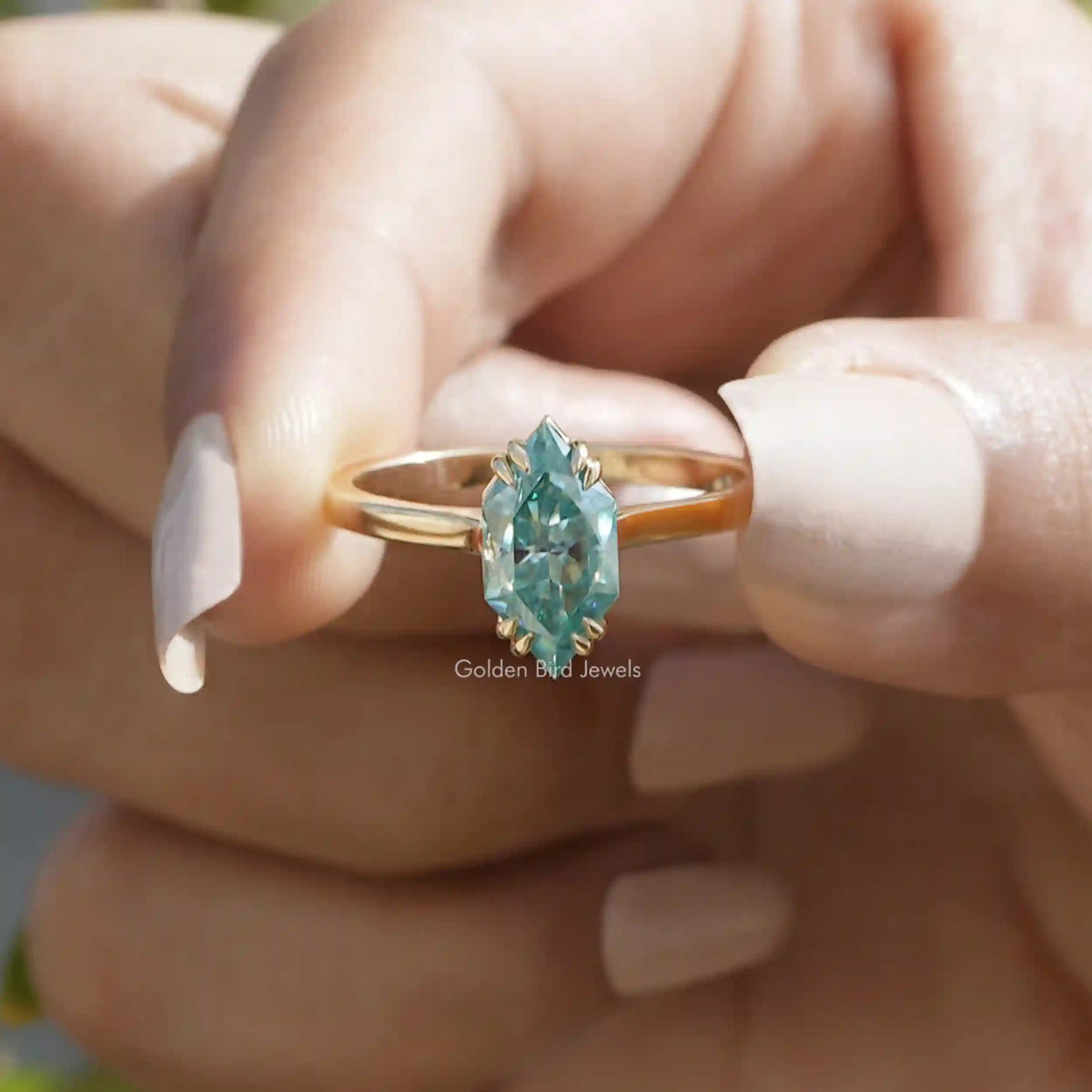 [Moissanite Blue Dutch Marquise Cut Ring]-[Golden Bird Jewels]