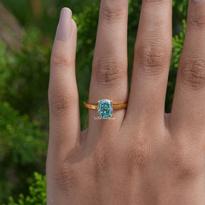 Blue Elongated Cushion Moissanite Engagement Ring