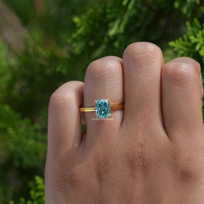 Blue Elongated Cushion Moissanite Engagement Ring