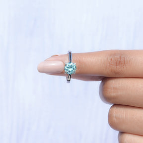 Blue Green Round Moissanite Solitaire Ring