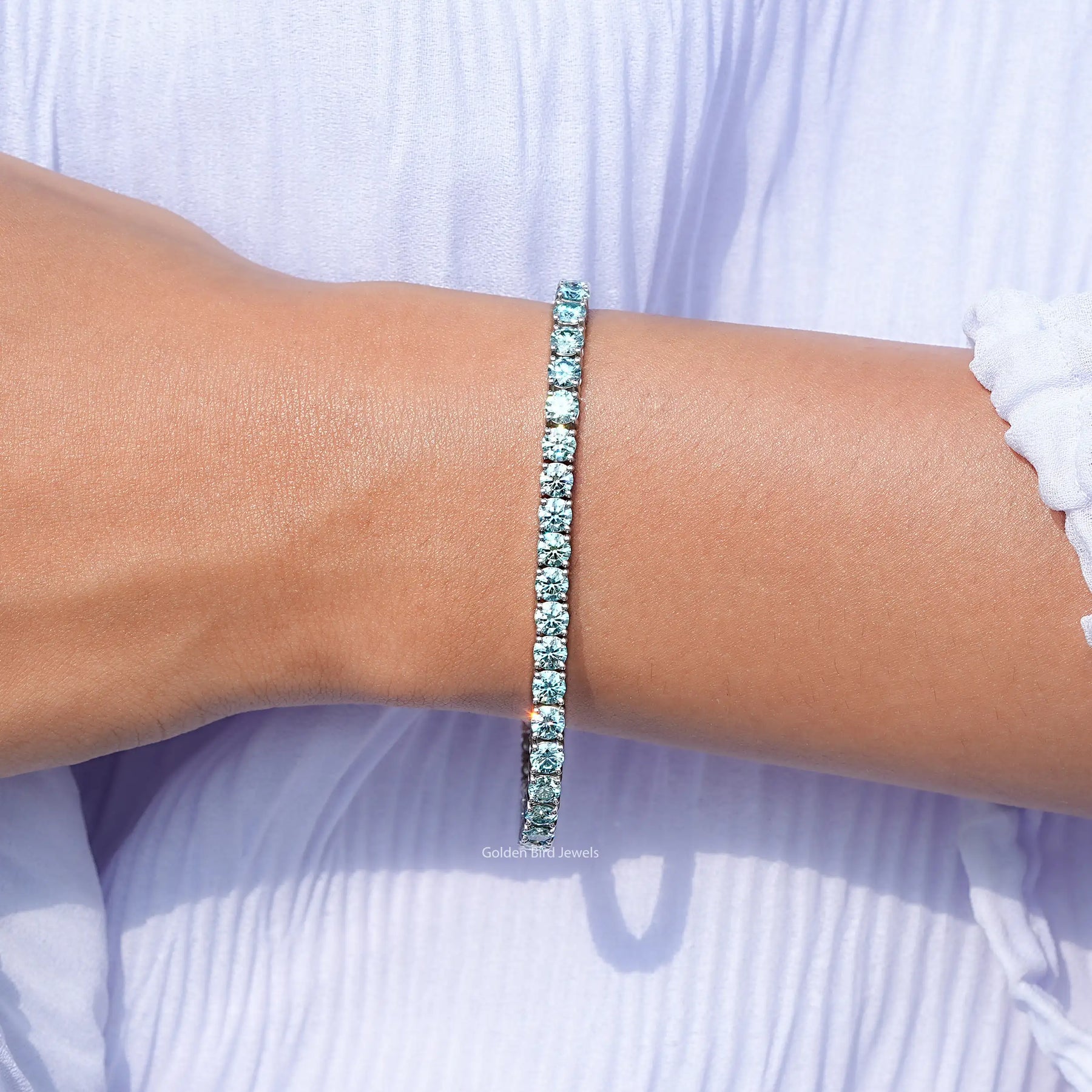 Blue Round Cut Moissanite Tennis Bracelet