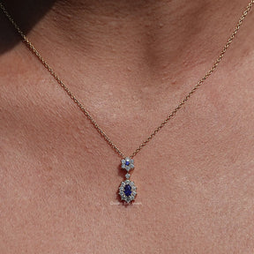 Blue Sapphire Oval Gemstone Halo Pendant