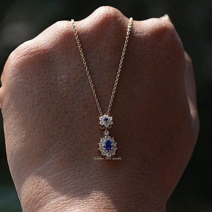 Blue Sapphire Oval Cut Gemstone Pendant In Women's 