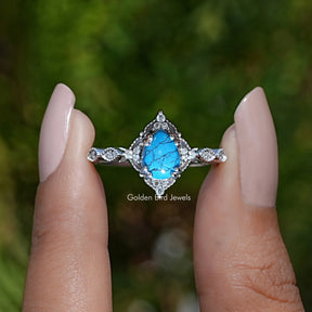 Blue Turquoise Pear Gemstone Accent Set Ring