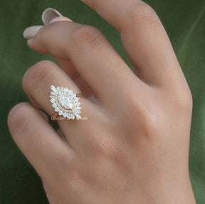 View of Marquise Cut Ballerina Ring In Yellow Gold