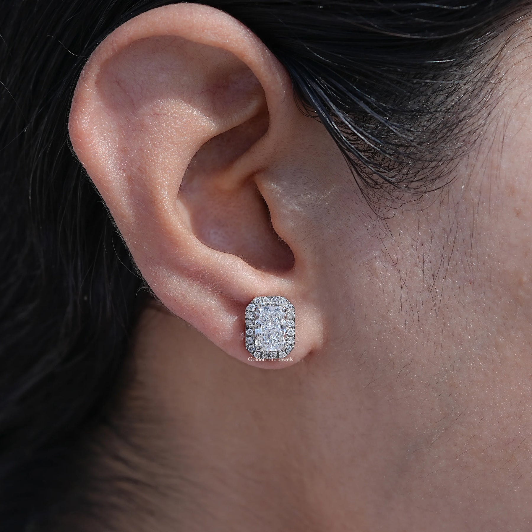 Radiant Cut Lab Diamond Halo Stud Earrings