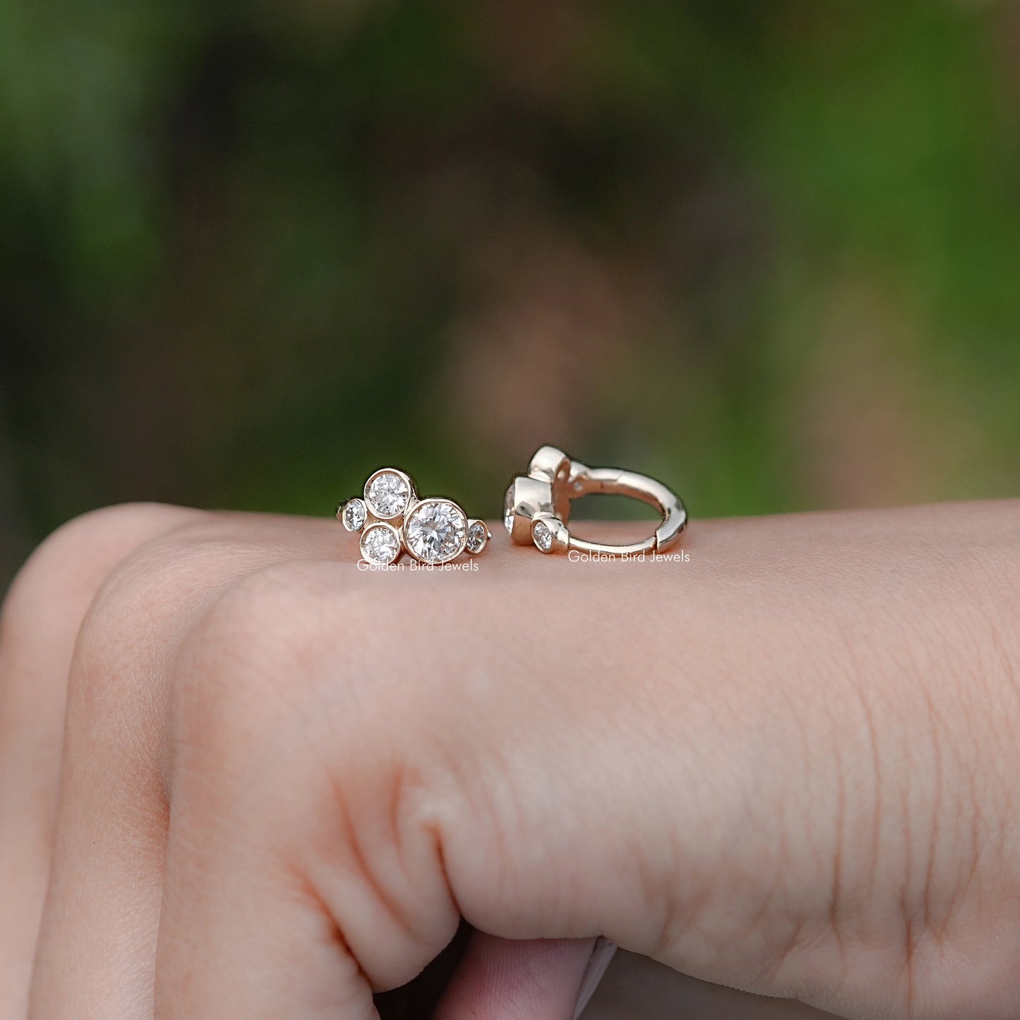 Front And Back Side View Of solitaire stud earrings crafted in lab diamond 	