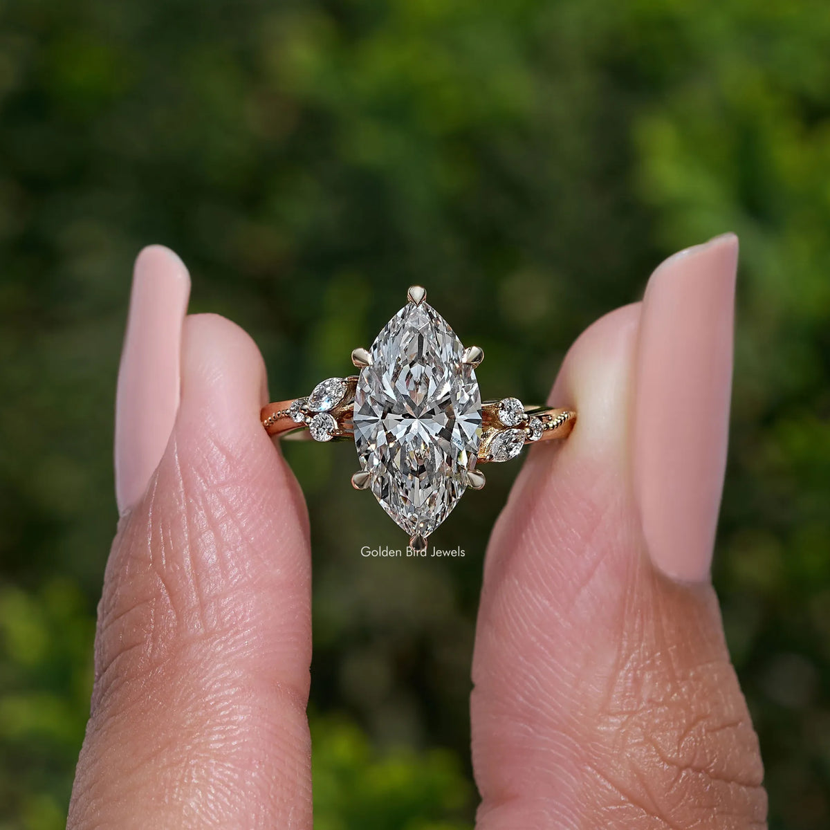 Bypass Shank Marquise Cut Lab Grown Accent Ring