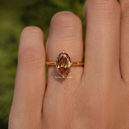 Champagne Old Mine Oval Cut Moissanite Solitaire Ring