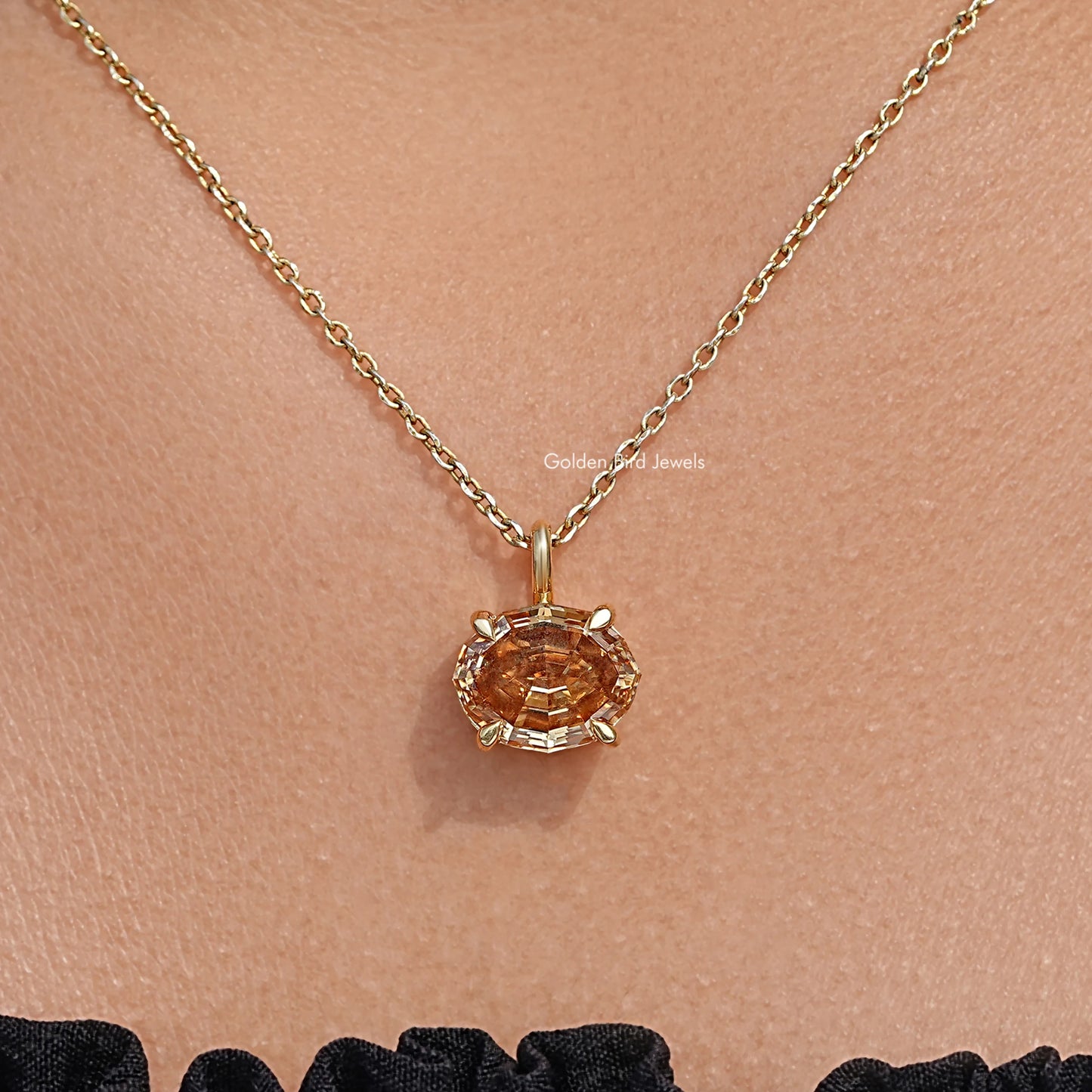 Champagne Step Cut Oval Moissanite Pendant