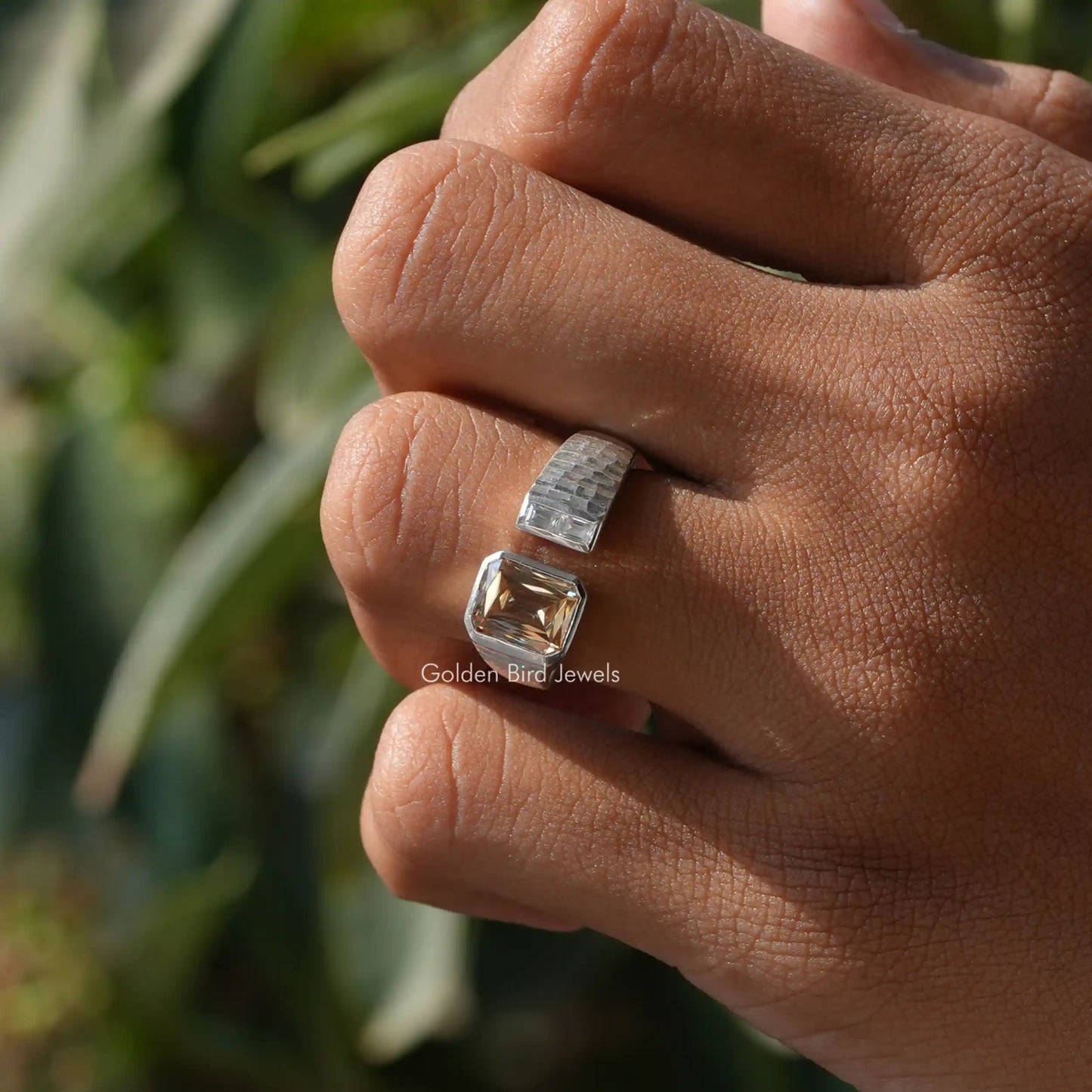 View of Criss And Baguette Cut Moissanite Ring In finger