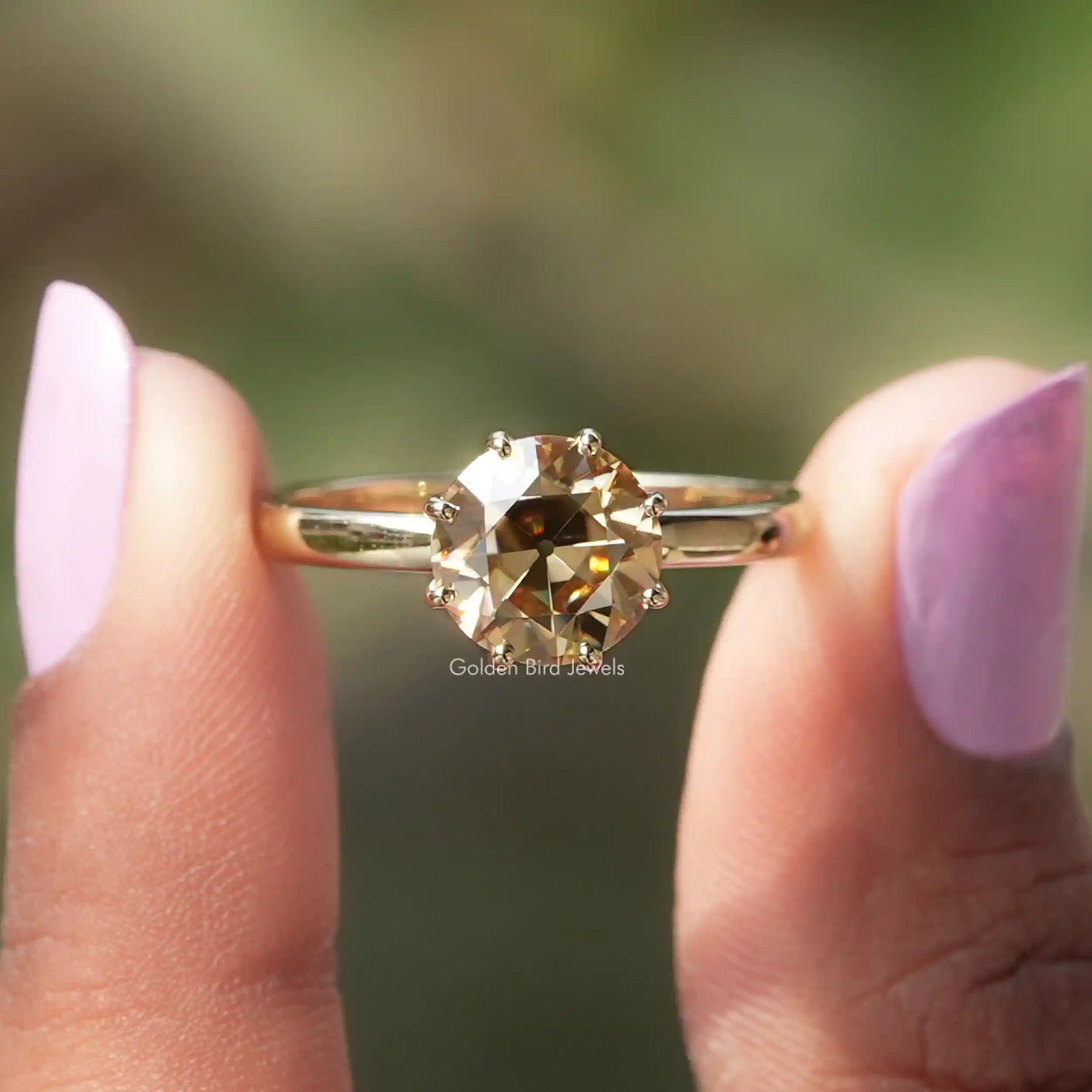 [Champagne Old Eropean Round Cut Solitaire Ring By]-[Golden Bird Jewels]