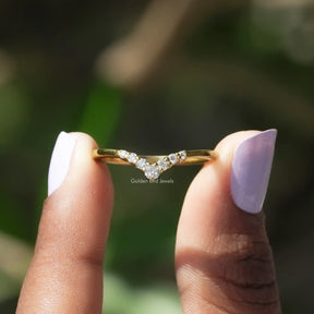 [Chevron V Shaped Moissanite Yellow Gold Ring]-[Golden Bird Jewels]