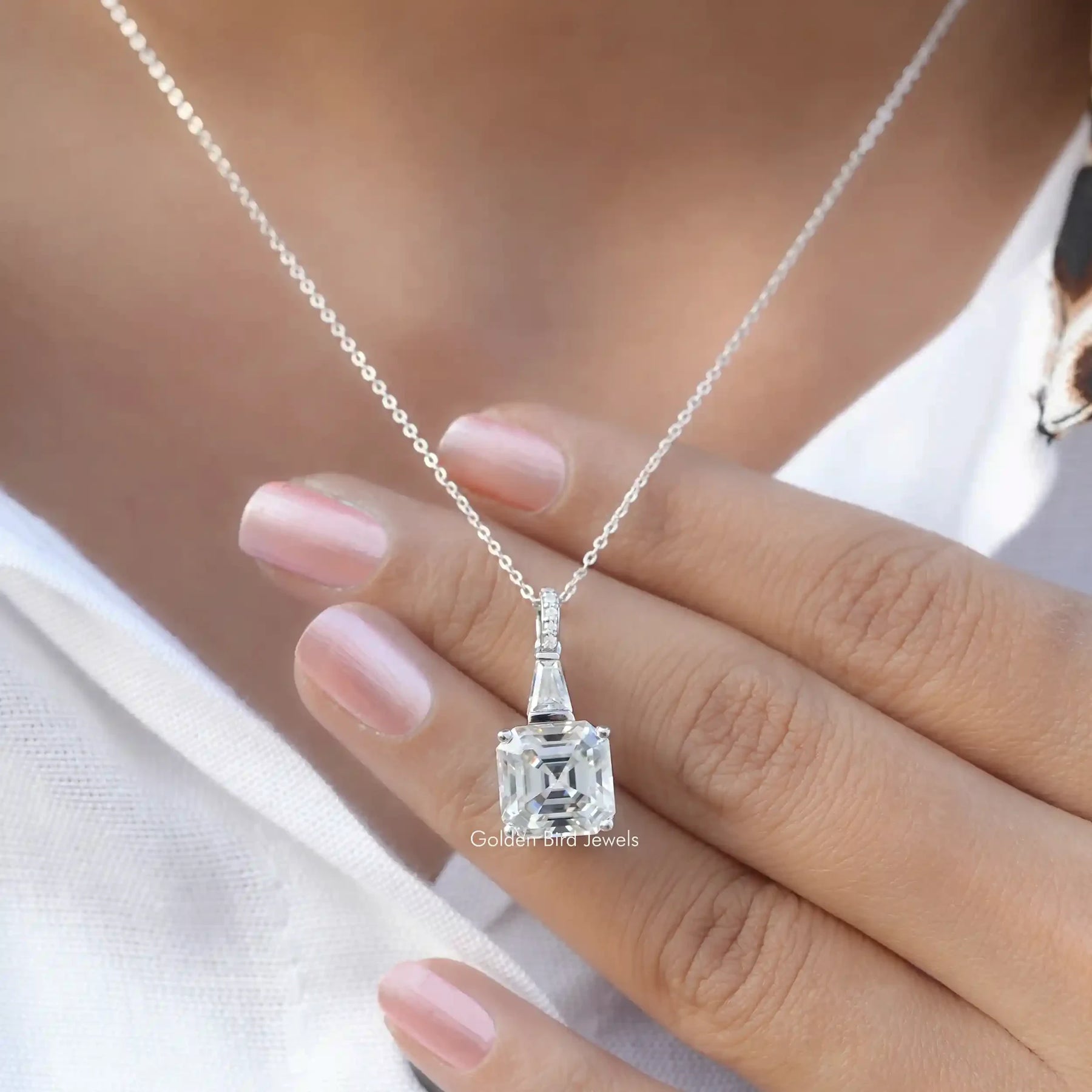 [Colorless Asscher Cut Pendant]-[Golden Bird Jewels]