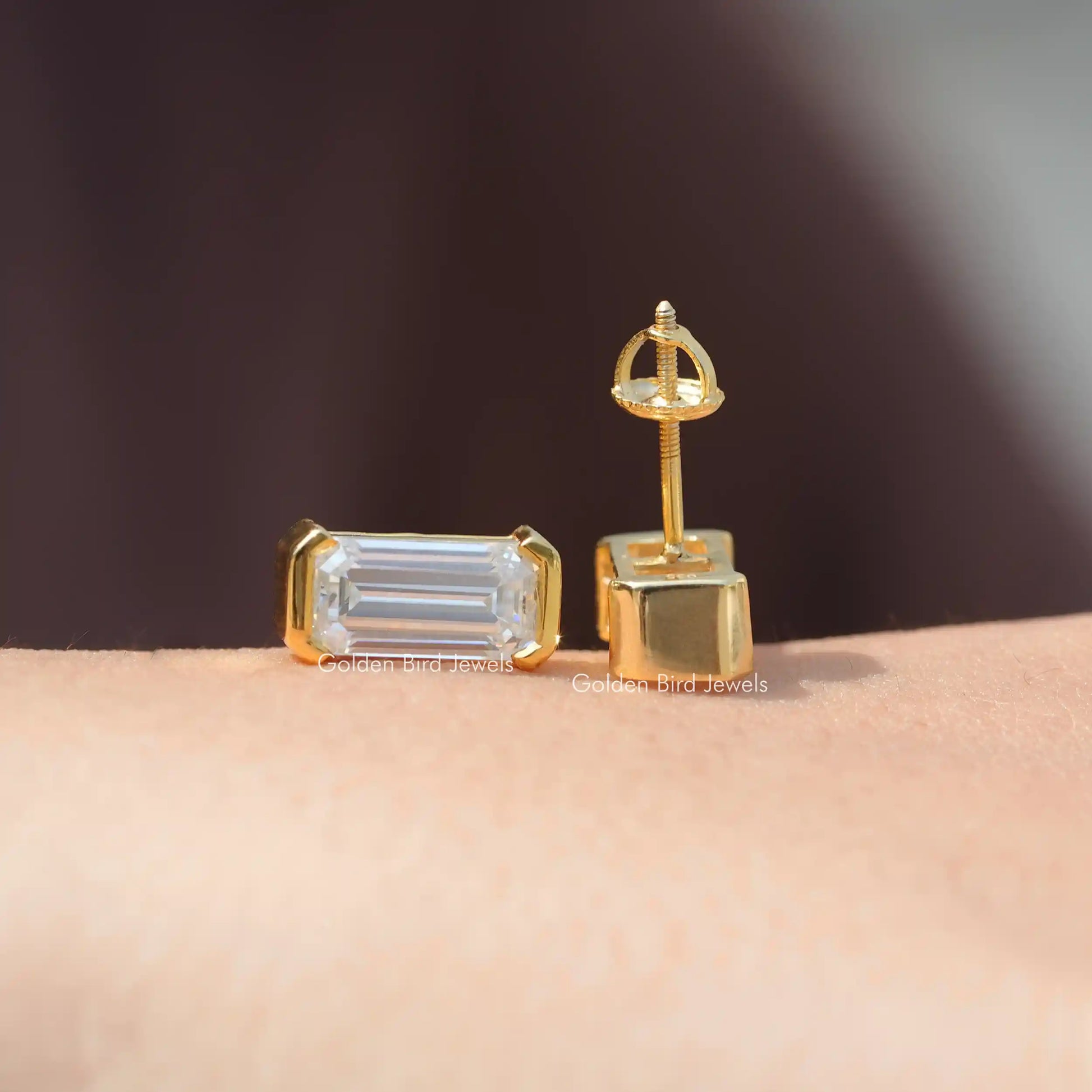 Front and back view of moissanite stud earrings 