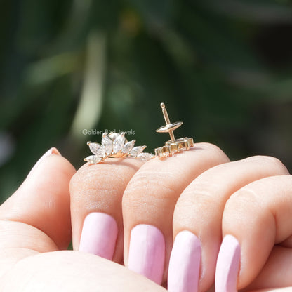 Front And Back Side View Of solitaire stud earrings crafted in moissanite