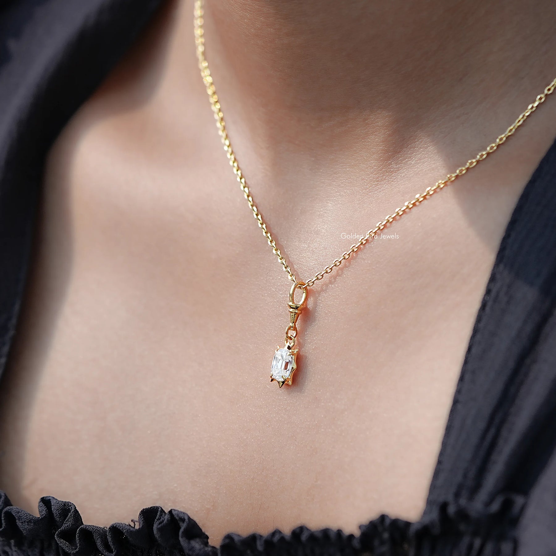 Detailed View Of Old Mine Cushion Moissanite Pendant 