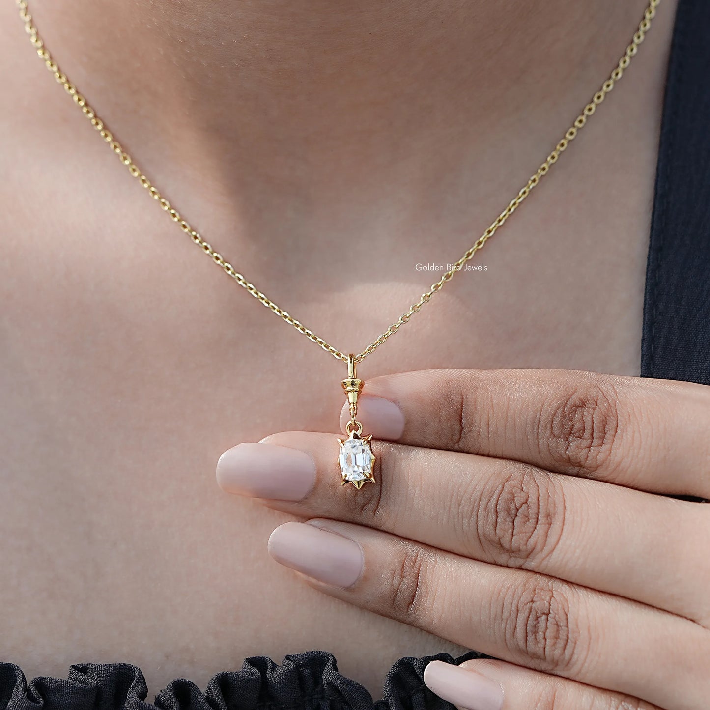 Front View Of Old Mine Cushion Moissanite Pendant 