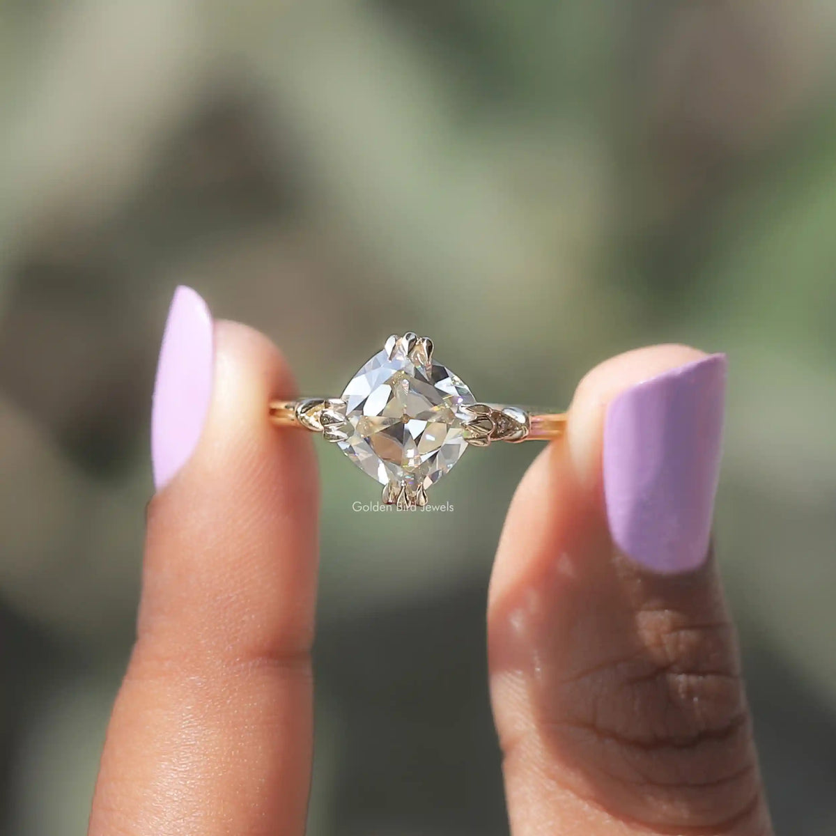 [Old Mine Cushion Cut Moissanite Ring]-[Golden Bird Jewels]