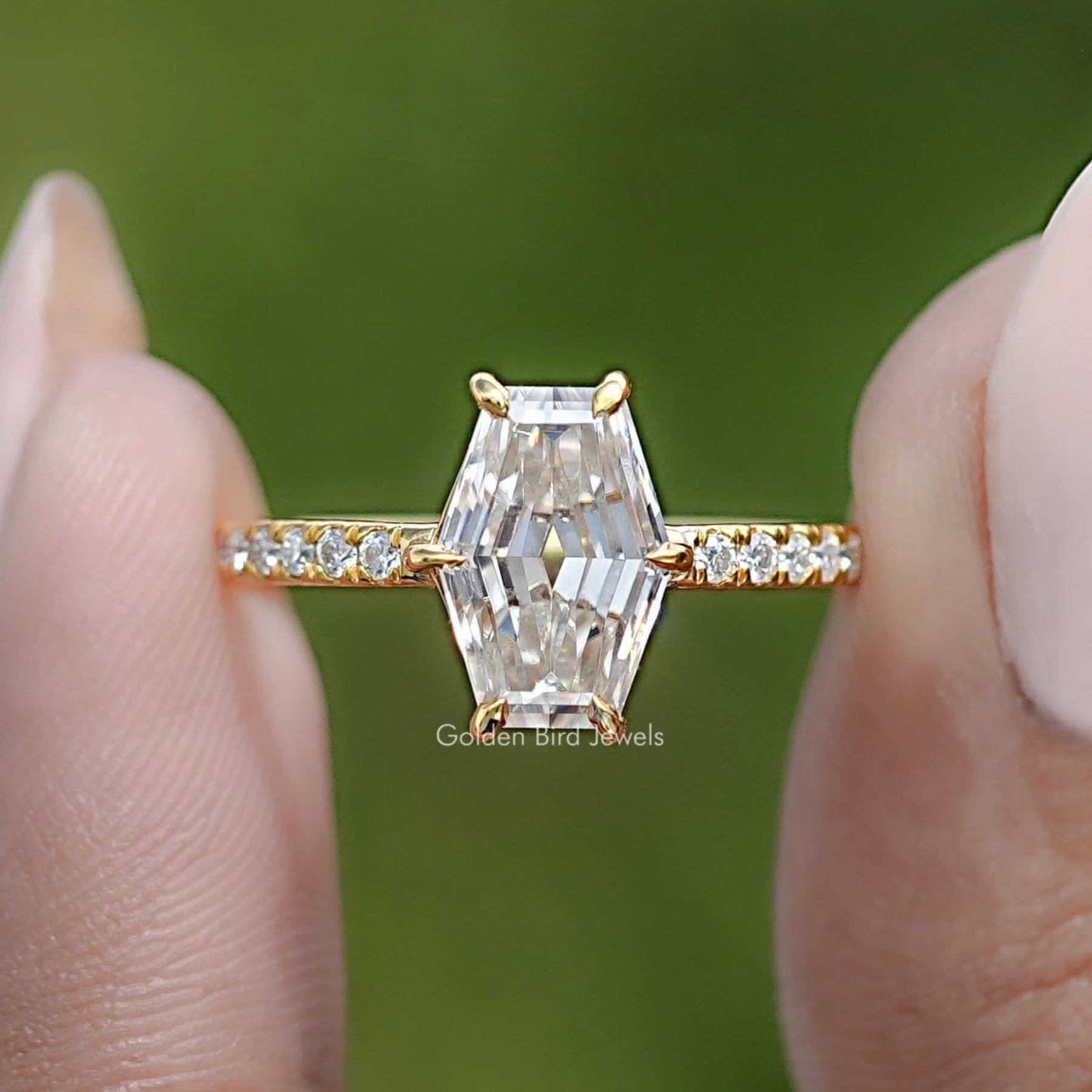 Front View of Old Mine Lozenge Moissanite Solitaire Ring