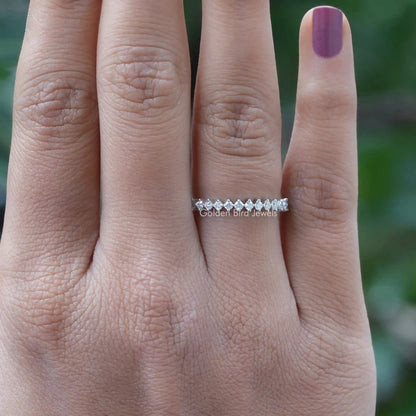 [Half Eternity Round Cut Moissanite Wedding Band]-[Golden Bird Jewels]