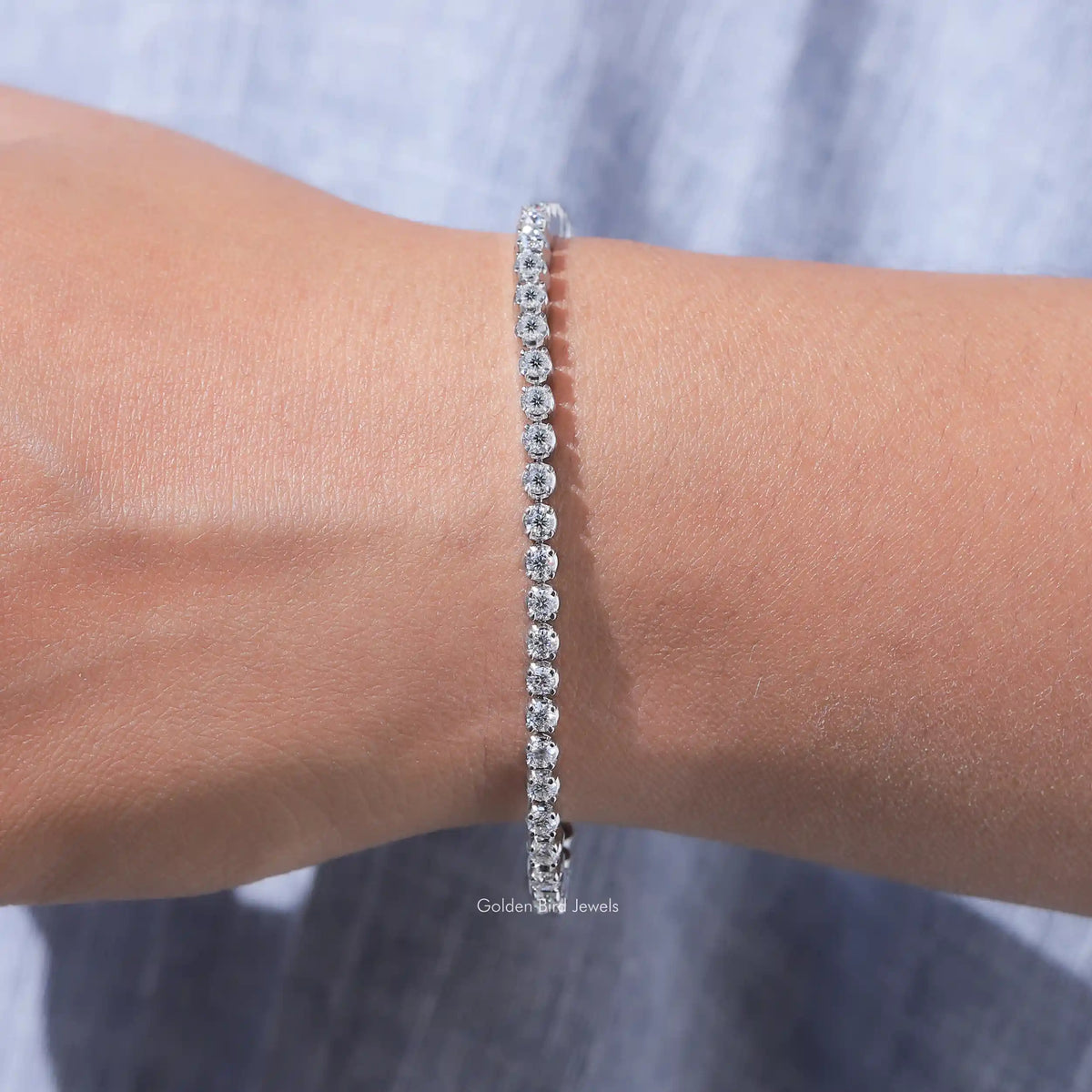 [Colorless Round Cut Moissanite Tennis Bracelet]-[Golden Bird Jewels]