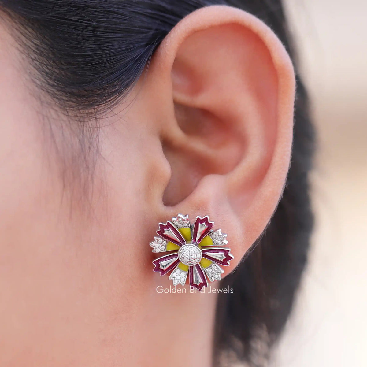 [Colorless Round Cut Moissanite Earrings]-[Golden Bird Jewels]