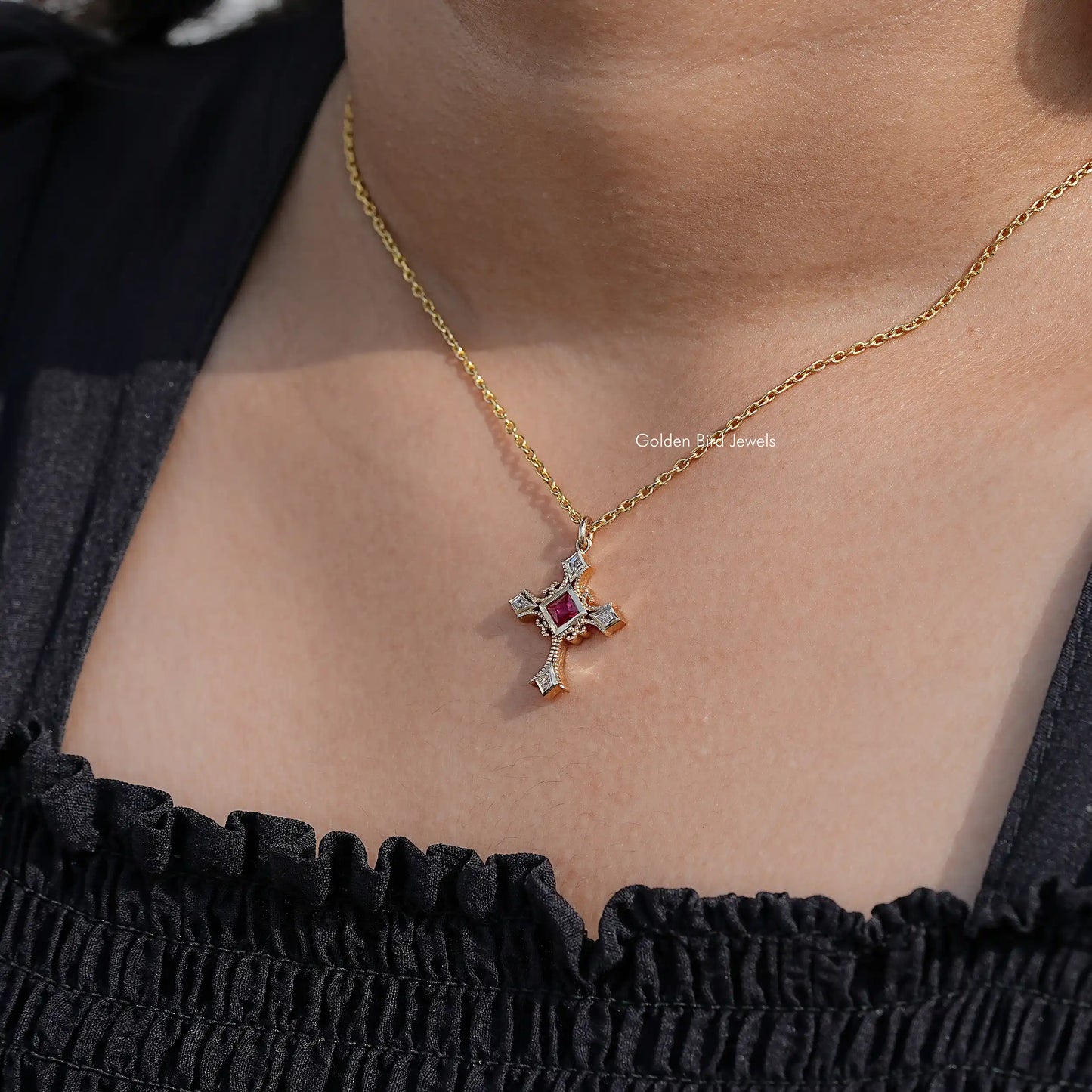 Criss Cross Princess Cut Gemstone Pendant
