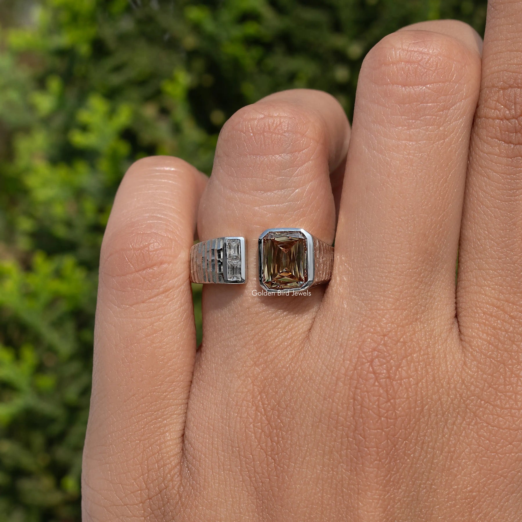 Criss Cut And Baguette Moissanite Two Stone Ring
