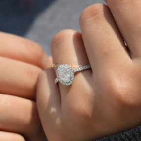 Crushed Ice Oval Lab Diamond Halo Accent Ring